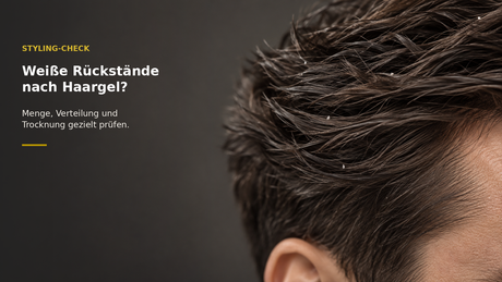 Nahaufnahme von dunklem Haar mit wenigen sichtbaren weißen Stylingrückständen auf den Haarsträhnen.