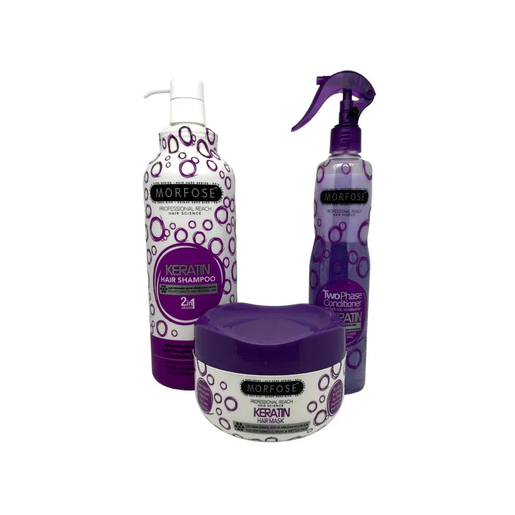 Morfose Keratin Pflegeserie mit Shampoo, 2 Phase Conditioner und Haarmaske