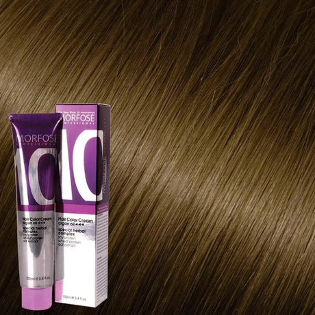 Morfose Hair Color Cream 8.21 Hellblond asch-kühl-irisé – Tube und Haarprobe