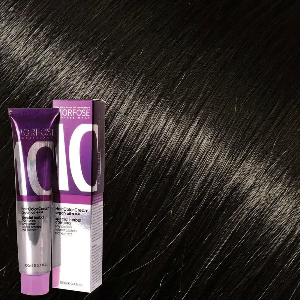 Morfose Hair Color Cream 7.111 Mittelblond asch-kühl – Tube und Haarprobe