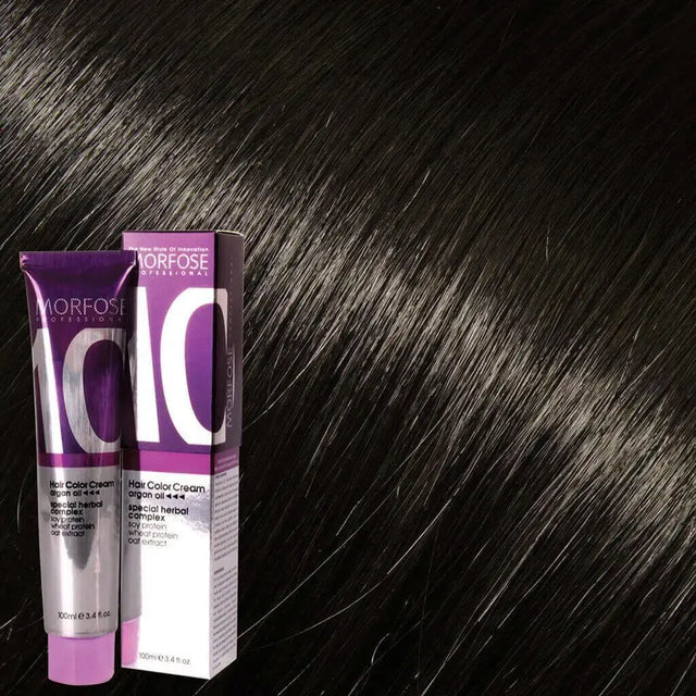 Morfose Hair Color Cream 7.111 Mittelblond asch-kühl – Tube und Haarprobe